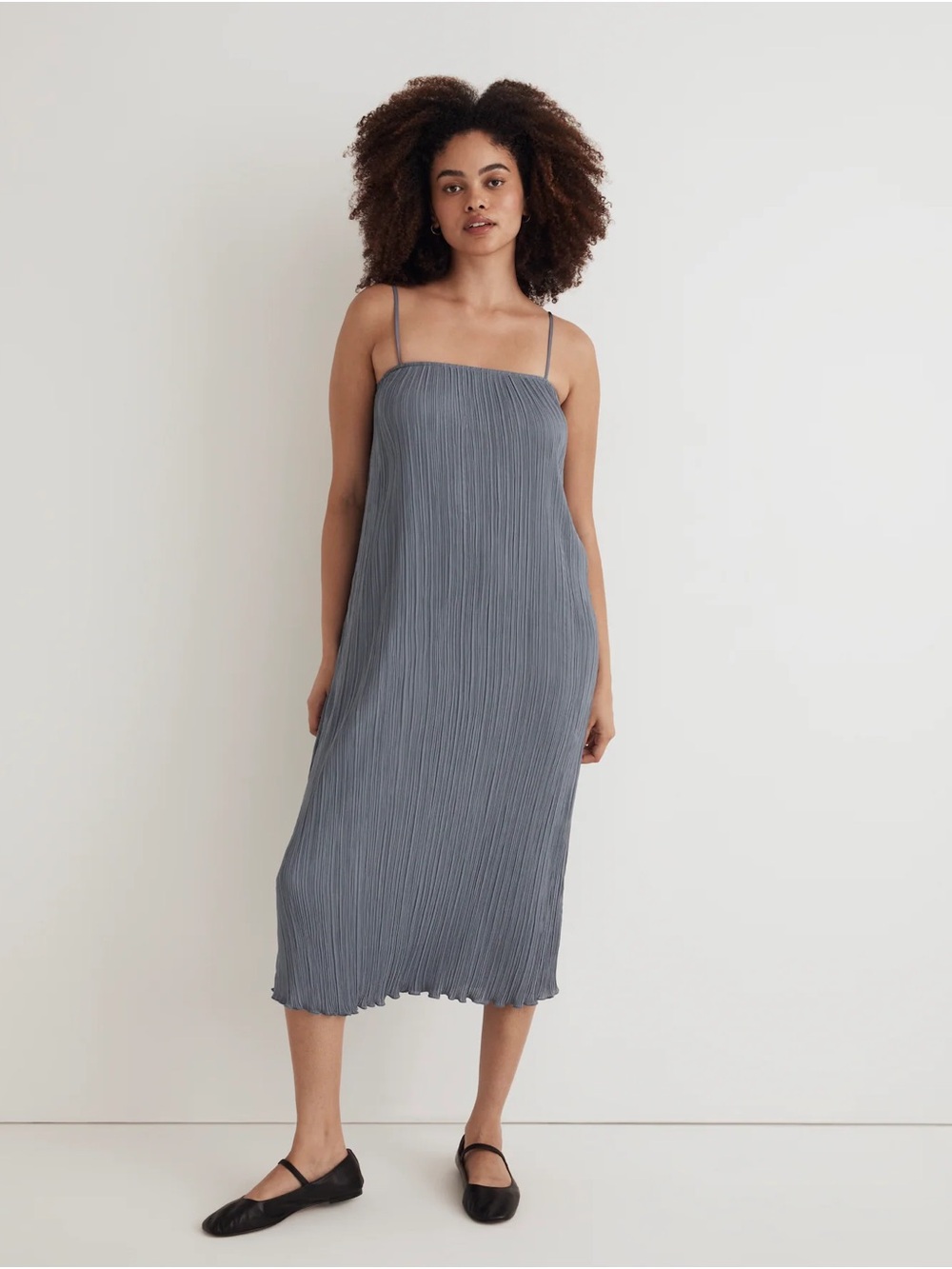 Madewell The Goldie Dress in Plissé Teapot Blue